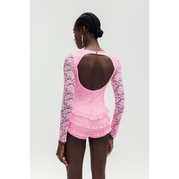 nwt Sister Party Pink Lace Ruffle Bodysuit Coquette Kawaii size XS XXS - Picture 2 of 10